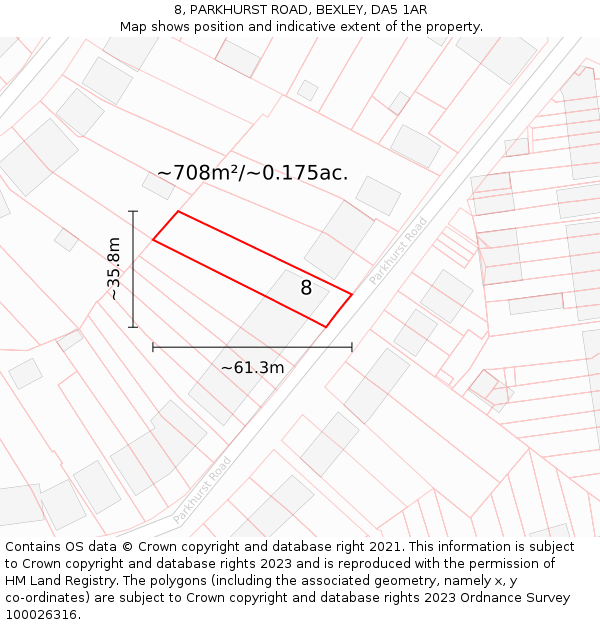 8, PARKHURST ROAD, BEXLEY, DA5 1AR: Plot and title map