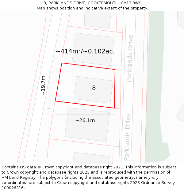 8, PARKLANDS DRIVE, COCKERMOUTH, CA13 0WX: Plot and title map