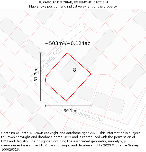 8, PARKLANDS DRIVE, EGREMONT, CA22 2JH: Plot and title map