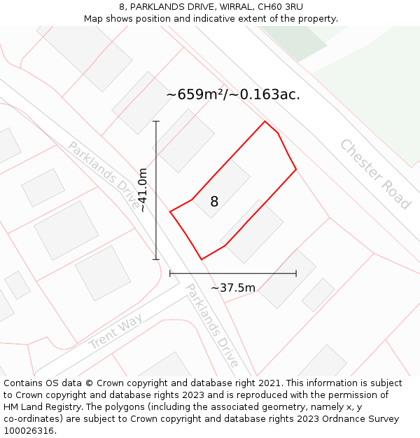 8, PARKLANDS DRIVE, WIRRAL, CH60 3RU: Plot and title map