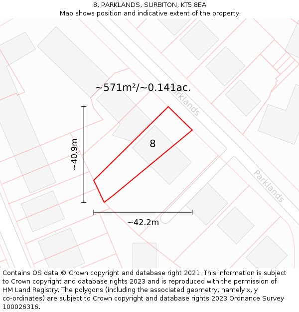 8, PARKLANDS, SURBITON, KT5 8EA: Plot and title map