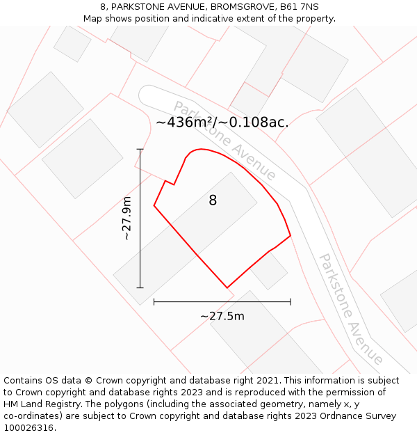 8, PARKSTONE AVENUE, BROMSGROVE, B61 7NS: Plot and title map