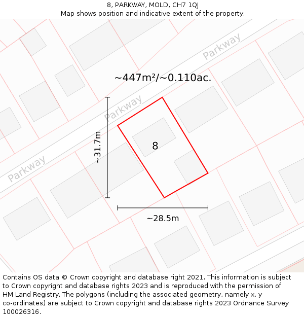 8, PARKWAY, MOLD, CH7 1QJ: Plot and title map