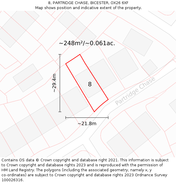 8, PARTRIDGE CHASE, BICESTER, OX26 6XF: Plot and title map