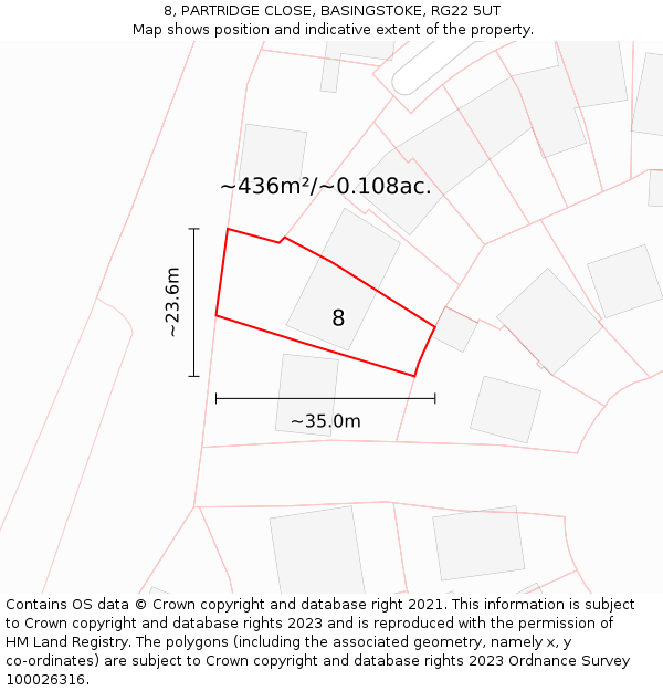 8, PARTRIDGE CLOSE, BASINGSTOKE, RG22 5UT: Plot and title map