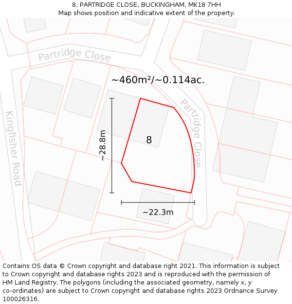 8, PARTRIDGE CLOSE, BUCKINGHAM, MK18 7HH: Plot and title map