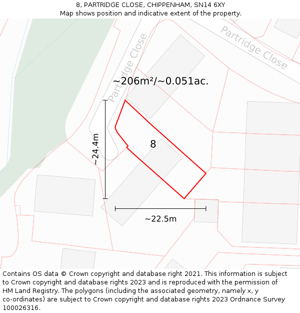 8, PARTRIDGE CLOSE, CHIPPENHAM, SN14 6XY: Plot and title map