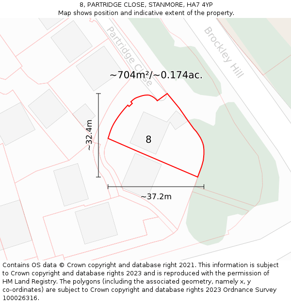 8, PARTRIDGE CLOSE, STANMORE, HA7 4YP: Plot and title map