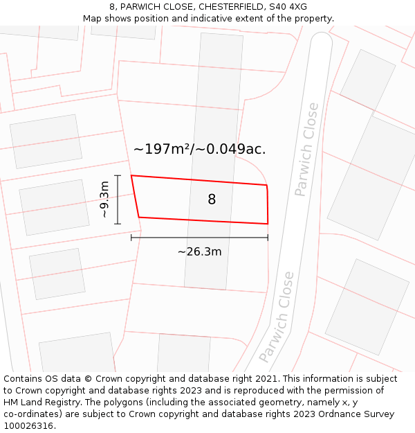 8, PARWICH CLOSE, CHESTERFIELD, S40 4XG: Plot and title map
