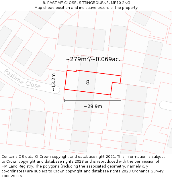 8, PASTIME CLOSE, SITTINGBOURNE, ME10 2NG: Plot and title map