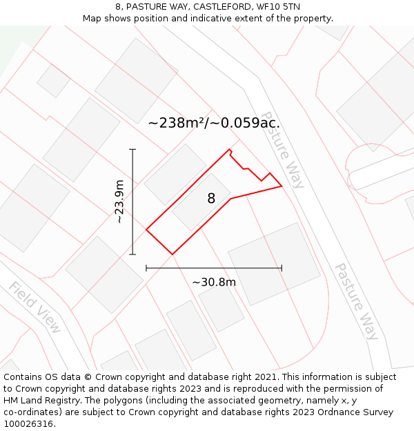 8, PASTURE WAY, CASTLEFORD, WF10 5TN: Plot and title map