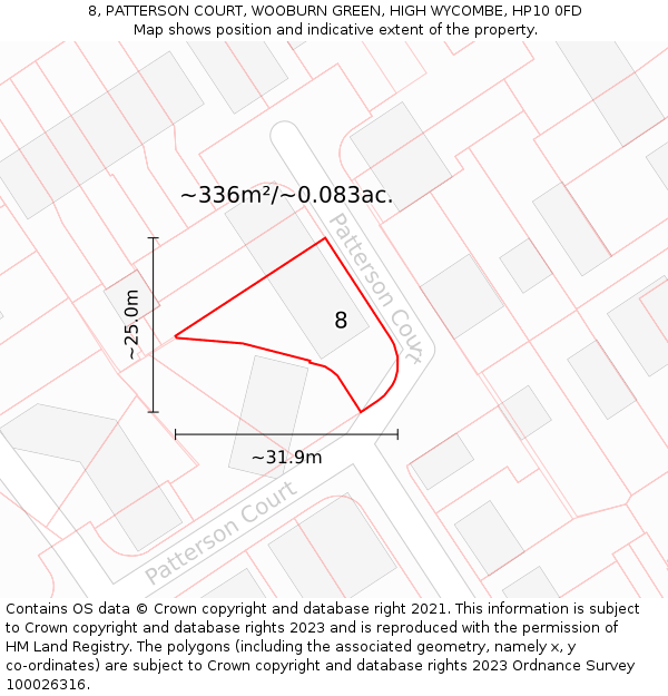 8, PATTERSON COURT, WOOBURN GREEN, HIGH WYCOMBE, HP10 0FD: Plot and title map