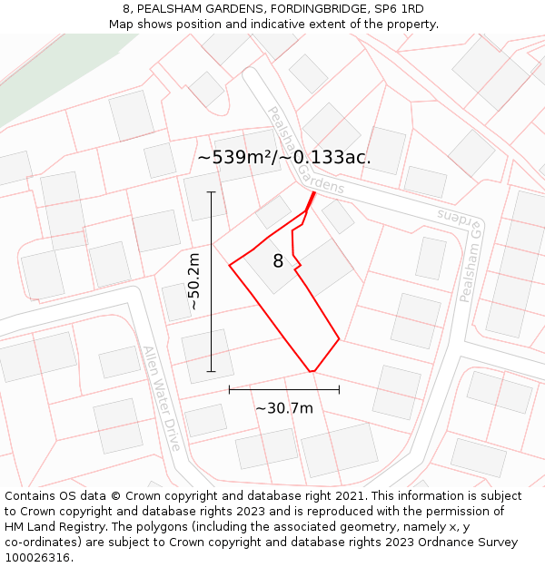 8, PEALSHAM GARDENS, FORDINGBRIDGE, SP6 1RD: Plot and title map