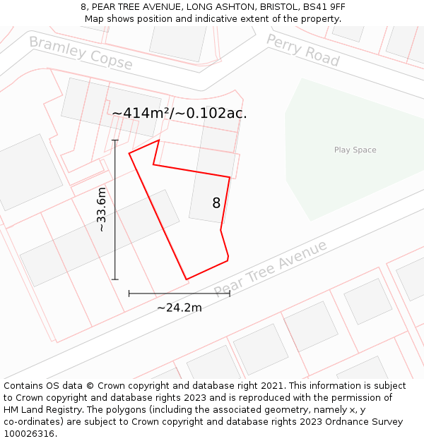 8, PEAR TREE AVENUE, LONG ASHTON, BRISTOL, BS41 9FF: Plot and title map