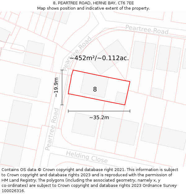8, PEARTREE ROAD, HERNE BAY, CT6 7EE: Plot and title map