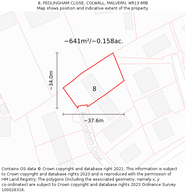 8, PEDLINGHAM CLOSE, COLWALL, MALVERN, WR13 6RB: Plot and title map