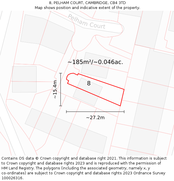 8, PELHAM COURT, CAMBRIDGE, CB4 3TD: Plot and title map