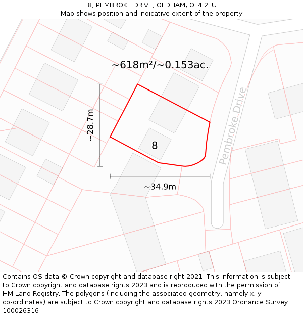 8, PEMBROKE DRIVE, OLDHAM, OL4 2LU: Plot and title map