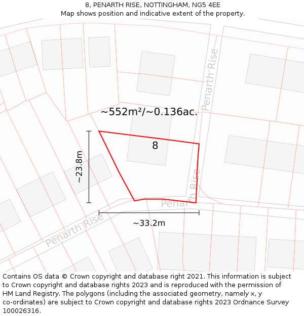 8, PENARTH RISE, NOTTINGHAM, NG5 4EE: Plot and title map