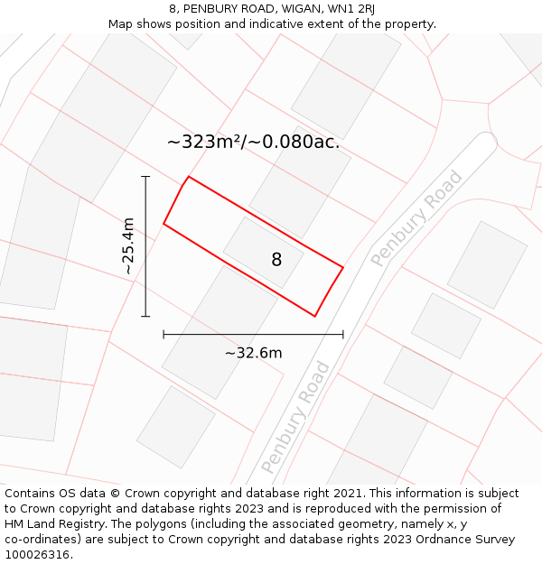 8, PENBURY ROAD, WIGAN, WN1 2RJ: Plot and title map