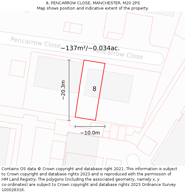 8, PENCARROW CLOSE, MANCHESTER, M20 2PS: Plot and title map