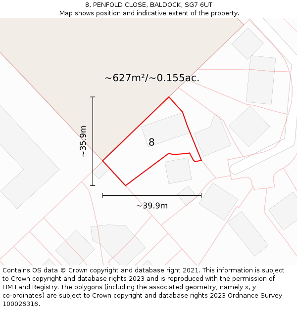 8, PENFOLD CLOSE, BALDOCK, SG7 6UT: Plot and title map