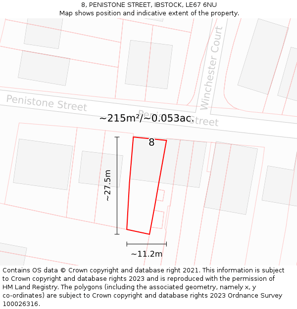 8, PENISTONE STREET, IBSTOCK, LE67 6NU: Plot and title map