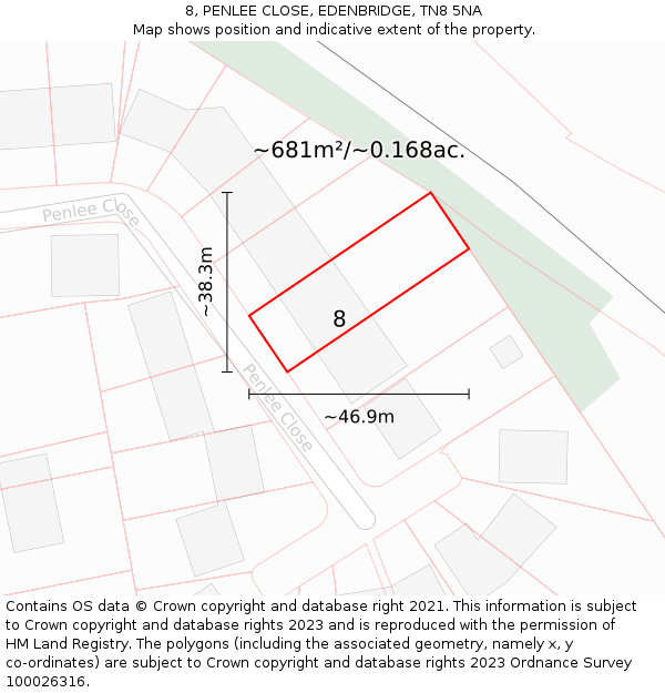 8, PENLEE CLOSE, EDENBRIDGE, TN8 5NA: Plot and title map