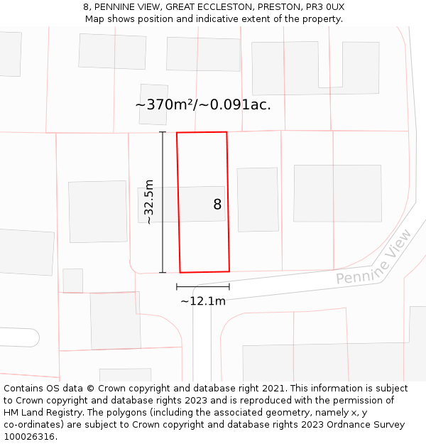 8, PENNINE VIEW, GREAT ECCLESTON, PRESTON, PR3 0UX: Plot and title map