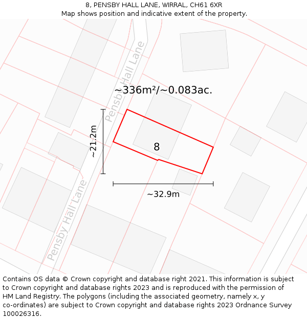 8, PENSBY HALL LANE, WIRRAL, CH61 6XR: Plot and title map