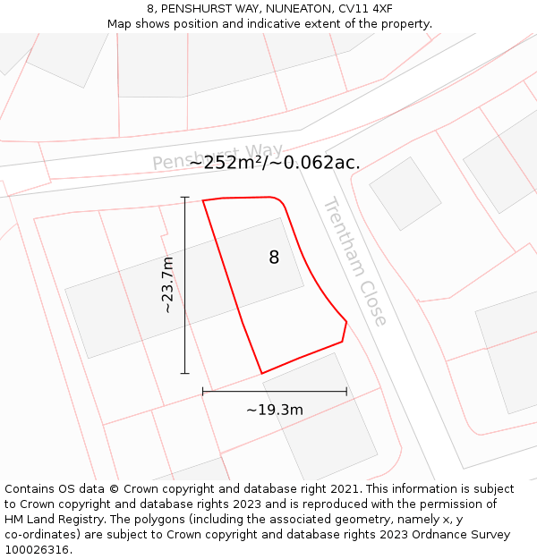 8, PENSHURST WAY, NUNEATON, CV11 4XF: Plot and title map