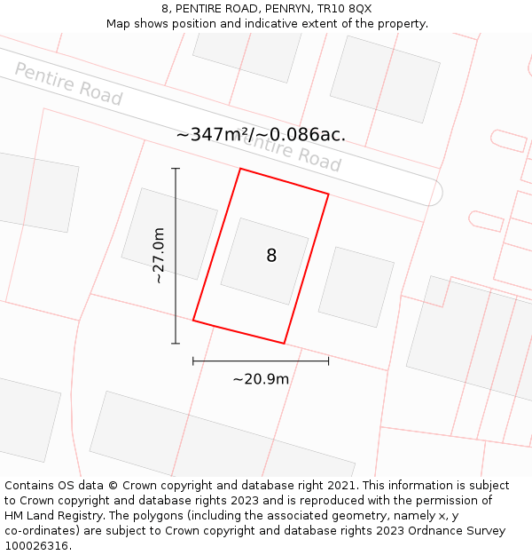 8, PENTIRE ROAD, PENRYN, TR10 8QX: Plot and title map