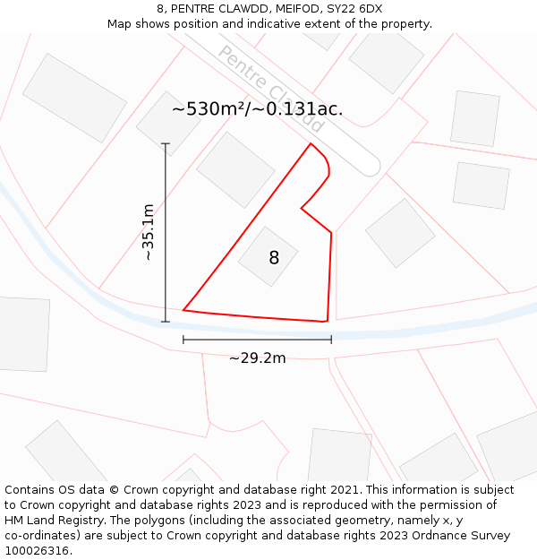 8, PENTRE CLAWDD, MEIFOD, SY22 6DX: Plot and title map