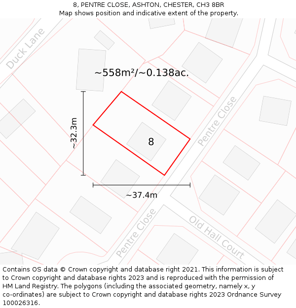 8, PENTRE CLOSE, ASHTON, CHESTER, CH3 8BR: Plot and title map