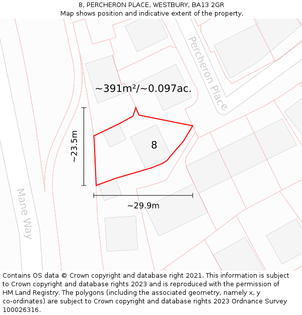 8, PERCHERON PLACE, WESTBURY, BA13 2GR: Plot and title map