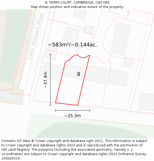 8, PERRY COURT, CAMBRIDGE, CB3 0RS: Plot and title map