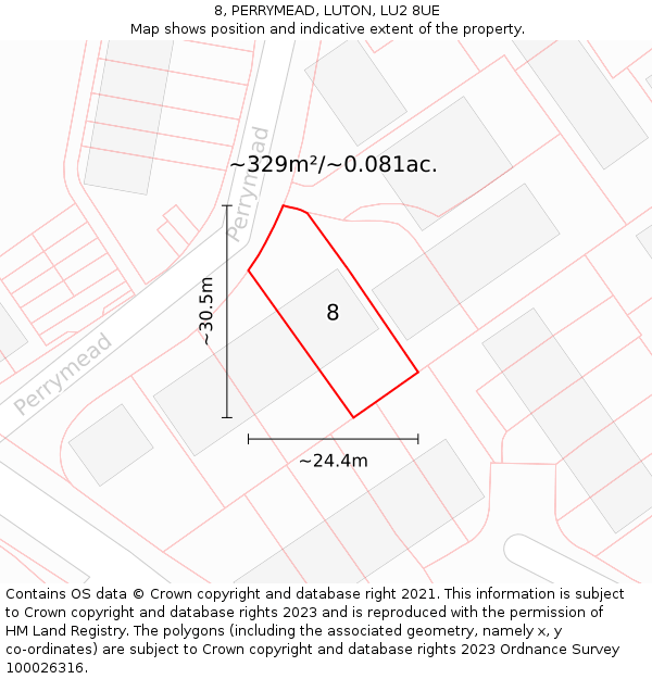 8, PERRYMEAD, LUTON, LU2 8UE: Plot and title map