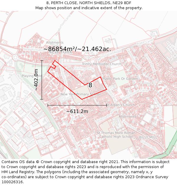 8, PERTH CLOSE, NORTH SHIELDS, NE29 8DF: Plot and title map