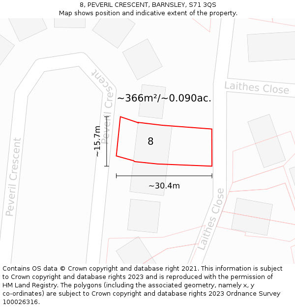 8, PEVERIL CRESCENT, BARNSLEY, S71 3QS: Plot and title map