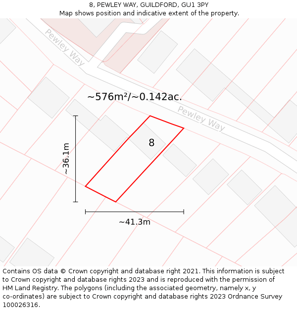 8, PEWLEY WAY, GUILDFORD, GU1 3PY: Plot and title map