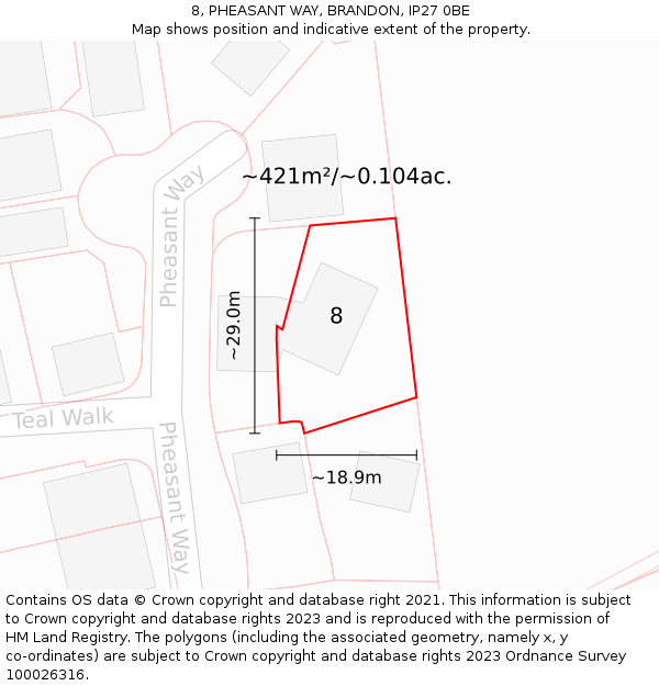 8, PHEASANT WAY, BRANDON, IP27 0BE: Plot and title map