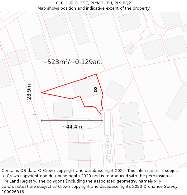 8, PHILIP CLOSE, PLYMOUTH, PL9 8QZ: Plot and title map