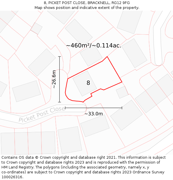 8, PICKET POST CLOSE, BRACKNELL, RG12 9FG: Plot and title map