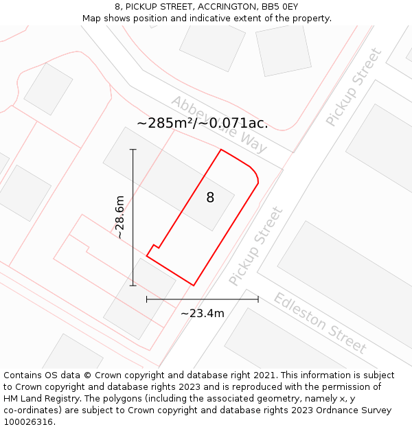 8, PICKUP STREET, ACCRINGTON, BB5 0EY: Plot and title map