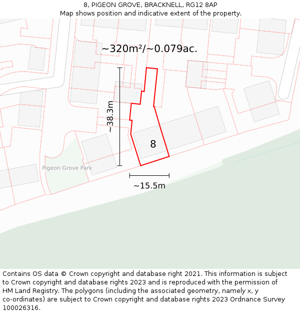 8, PIGEON GROVE, BRACKNELL, RG12 8AP: Plot and title map