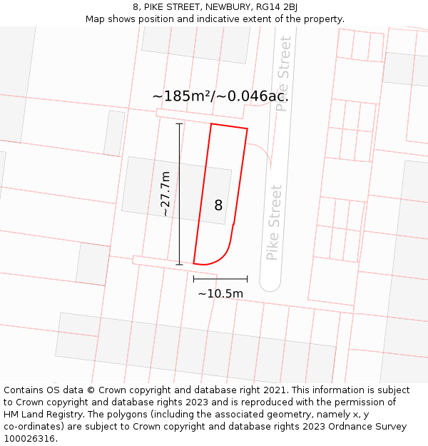 8, PIKE STREET, NEWBURY, RG14 2BJ: Plot and title map