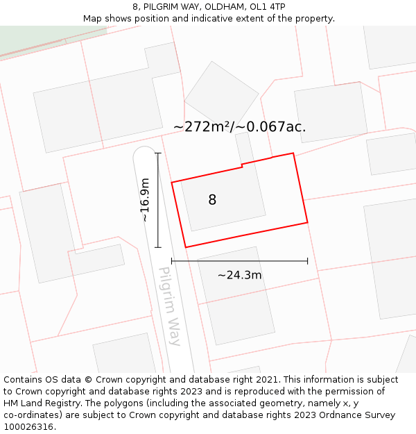 8, PILGRIM WAY, OLDHAM, OL1 4TP: Plot and title map