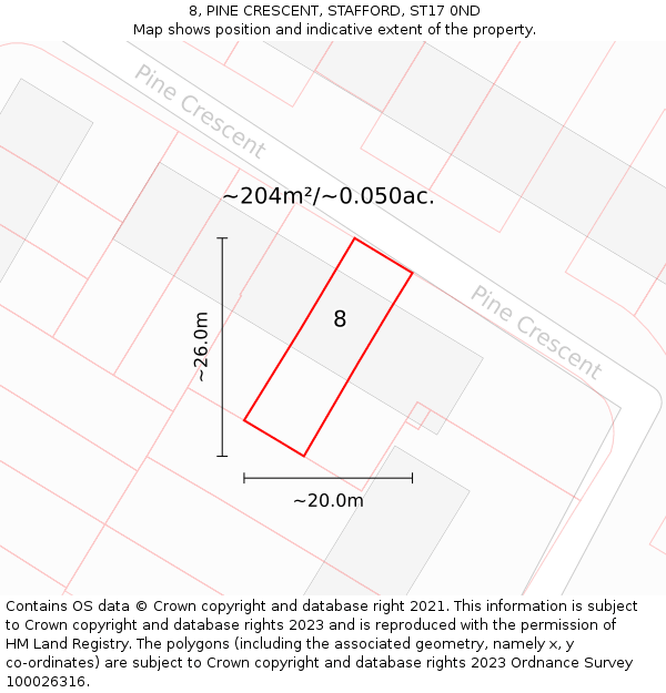 8, PINE CRESCENT, STAFFORD, ST17 0ND: Plot and title map