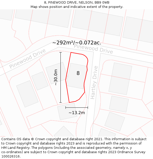 8, PINEWOOD DRIVE, NELSON, BB9 0WB: Plot and title map