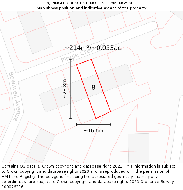 8, PINGLE CRESCENT, NOTTINGHAM, NG5 9HZ: Plot and title map